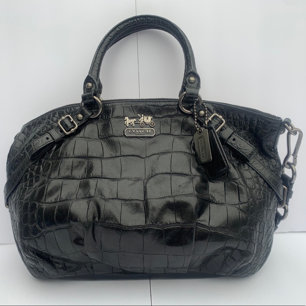 Coach Madison Exotic Croc Black Leather Satchel